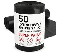 50 Pack 70L Heavy Duty Black Bin Bags, 30 Micron Tear Resistant Refuse Sacks, Leak-Resistant Bin Liners for Kitchen, Garden Office & Commercial Use (50X BIN BAG)