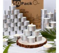 50 Pack 8 Hour Palm Wax Tea Light Candles, Unscented Tea Lights Long Burning with Cotton Wicks for Weddings, Parties, Restaurants, Spa