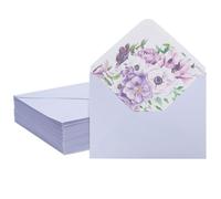 50 Pack A7 Envelopes with Floral Liner for 5x7 Invitations, Greeting Cards, Weddings (7.25 x 5.25 In) - Lavender Purple
