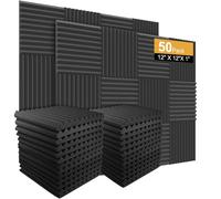 50 Pack Acoustic Panels Soundproof Studio Foam for Walls Sound Absorbing Panels Sound Insulation Panels Wedge for Home Studio Ceiling, 1" X 12" X 12", Black (50PCS Black)