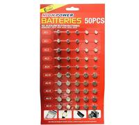 50 Pack Assorted Mixed Alkaline Button Cell Batteries AG1/LR621 | AG3/LR41 | AG4/LR66 | AG10/LR54 | AG12/LR43 | AG13/LR44 Battery for Watches, Toys, Calculators, Key Fobs