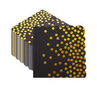 50 Pack Black & Gold Polka Dot Paper Napkins 33x33cm - Elegant Scalloped Edge Serviettes for Weddings, Birthdays, Halloween, Christmas Parties & Special Events (Black and Gold Napkins)