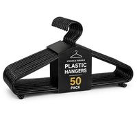 50 Pack Black Plastic Clothes Hangers - Durable Non-Slip Adult Coat Hangers for Shirts, Jackets, Trousers & Dresses | Lightweight Space-Saving Wardrobe Hangers