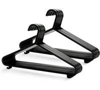 50 Pack Black Plastic Hangers Non-Slip and Sturdy Adults Unisex for All Clothes Coat and Comes With Trouser Bars And Hooks 37.5cm x 20cm