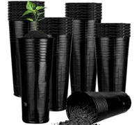 50 Pack Black Tall Tree Pots Round Nursery Garden Planters with Drainage Holes Plastic Deep Nursery Treepots Plant Seedling Nursery Pots Flower Plant Container for Indoor Outdoor Gardening (50)