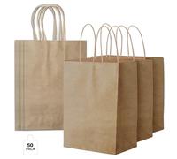 50 Pack Brown Paper Party Gift Bags with Handles for Birthdays, Weddings, Baby Showers, Hen Nights & More - Perfect for Kids and Adult Party Favors, Treats & Small Gifts!