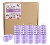 50 Pack Bulk Lavender Scented Tealight Candles in Clear Cup, Purple Wax Votive Candle for Birthdays Weddings Churches Anniversaries & More（8 Hour）