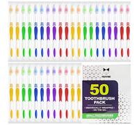 50 Pack Bulk Toothbrushes | Individually Wrapped | Manual Disposable Travel Toothbrush Set for Adults or Kids | Made with a Medium-Soft Large Brush Head | Multiple Colors to Choose from! | Oral Set