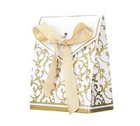 50 Pack Candy Chocolate Bags Gift Boxed with Ribbons Cube Small Golden European Favor Box for Wedding Birthday Party Bridal Shower Decoration Supplies 2.6 x 1.4 x 3.3"