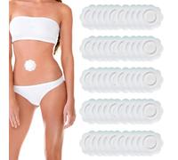 50-Pack Castor Oil Belly Button Patch, Non-Woven Fabric Patches with Adhesive Ring, 7x7 cm White Flower-Shaped Design, Ideal for Natural Therapy, Digestive Health, and Overall Wellness