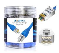 50 Pack Cat 6A Shielded Pass Through RJ45 Connectors with 50 Pack Strain Relief Boots, Modular Plug 3-Prong Gold Contacts 1.20mm RJ45 Pass Through Connector for Solid or Stranded STP Network Cable