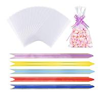 50 Pack Cellophane Bags, Food Cookie Bags Clear Cellophane Bags with 50 Pcs Mix Colors Pull Bows for Gifts, Packaging, Wrapping Sweets Bag, Clear Gift Bags (6 x 10 Inches)