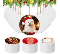 50 Pack Ceramic Sublimation Ornament Blank 3 inch Round Crafting DIY Personalized Printed Christmas Home Bulk White Porcelain Xmas Tree Crafts Decor