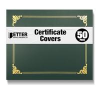 50 Pack Certificate Holders, Diploma Holders, Document Covers with Gold Foil Border, by Better Office Products, for Letter Size Paper, 50 Count (Hunter Green)