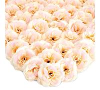 50 Pack Champagne Roses Artificial Flowers Bulk, 7.6 cm Stemless Fake Silk Roses for Decorations, Wedding, Faux Bouquets