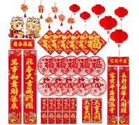50 Pack Chinese New Year Decorations, 2026 Horse Year Luna New Year Chinese Couplets Red Lantern Envelopes Fu Paper Window Stickers Ornaments Door Stickers for Chinese Spring Festival Party Decors