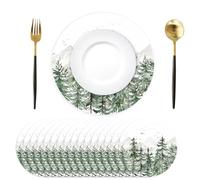 50 Pack Christmas Paper Placemats Disposable 13.4 Inch Watercolor Forest Pine Tree Place Mats Winter Woodland Decorative Round Table Mats for Xmas Birthday Wedding Baby Shower Party Supplies