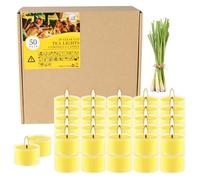 50 Pack Clear Tea Lights Candles Bulk, Summer Citronella Candle Outdoor and Indoor, for Birthday Emergency Home Garden(8 Hour, Yellow)