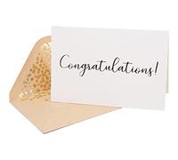 50 Pack Congratulations Card - Elegant Greeting Cards With ''Congratulations'' Embossed In Gold Foil Letters - For Engagement, Graduation, Wedding - 52 Kraft Envelopes Included - 4" x 6" - White,