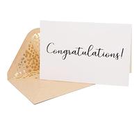 50 Pack Congratulations Card - Elegant Greeting Cards with ''congratulations'' Embossed in Gold Foil Letters - for Engagement Graduation Wedding - 52 Kraft Envelopes Included - 4" X 6" - White.