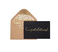 50 Pack Congratulations Card - Elegant Greeting Cards With ‘’Congratulations’’ Embossed In Gold Foil Letters - For Engagement, Graduation, Wedding - 52 Kraft Envelopes Included - 4" x 6" (Black)