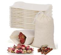 50 Pack Cotton Muslin Bags, Unbleached Reusable Tea Bags with Drawstring 8 x 10 cm, Sturdy, Durable And Compostable, Mesh Bag for Cooking, Soup, Tea Coffee Filter, Spice Storage Bag for Cooking