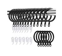 50 Pack Curtain Rings and Hooks, 30mm Metal Drapery Hanging Rings & 50pcs Curtain Hooks Plastic White for Curtains and Rods, Drape Sliding Eyelet Rings(Black, 50 Pack)
