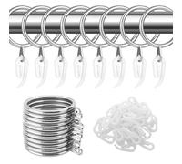 50 Pack Curtain Rings with Hooks, Metal Curtain Ring 30mm Inner Diameter with White Plastic Hooks for Rods Under 27mm, Sliding Eyelet Curtains Rings for Window Shower Closet Door Bed Curtains, Silver