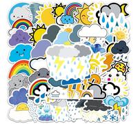 50-Pack Cute Cloud Stickers Water Bottle Laptop Phone Guitar Skateboard Water Bottle Blue Sky, Sun, Moon Sticker Waterproof For Teens Adults