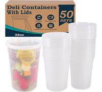 50 Pack Deli Containers with Lids,32oz Plastic Deli Food Storage Containers, Leakproof Clear Takeout Container With Airtight Lids, BPA-Free, Microwave Dishwasher Freezer Safe,Heavy-Duty Quality