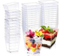 50 Pack Dessert Cups, 2oz/60ml Mini Dessert Bowls for Parties, Square Cheesecake Pots Reusable Clear Parfait Appetizer Cups for Dessert, Party Use