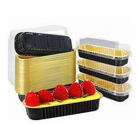 50 Pack Disposable Baking Tins Foil Pans With Lids , 6.8 oz 6.5"x2.5"x1.2" Aluminum Baking Pans With Lids Mini Cake Pans ,Rectangle Muffin Tins Mini Brownie Loaf Baking Pans Containers (Black In Gold)