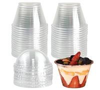 50 Pack Disposable Dessert Cups, Clear Plastic Cups with Lids, 7oz Mini Parfait Cups with No Holes Dome Lids, Disposable Party Cups for Snacks Pudding Yogurt Fruit Ice Cream Cupcake Iced Cold Drinks