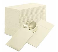 50-Pack Disposable Linen-Feel Dinner Napkins with Built-in Flatware Pocket, Cream Prefolded Cloth Like Paper Napkins for Dinner, Wedding Or Party [Silverware NOT Included]