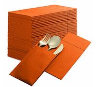 50-Pack Disposable Linen-Feel Dinner Napkins with Built-in Flatware Pocket, Orange Prefolded Cloth Like Paper Napkins for Thanksgiving, Dinner, Wedding Or Party [Silverware NOT Included]