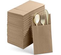 50-Pack Disposable Linen-Feel Dinner Napkins With Built-in Flatware Pocket, WOOD Prefolded Cloth Like Paper Napkins For Wedding, Dinner Or Party