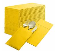 50-Pack Disposable Linen-Feel Dinner Napkins with Built-in Flatware Pocket, YELLOW Prefolded Cloth Like Paper Napkins For Dinner, Wedding Or Party [Silverware NOT Included]