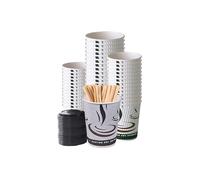 50 Pack Disposable Ripple Insulated Coffee Cups with Sip Through Lids and Free Stirrers Set, Paper Cups for Hot and Cold Drinks (8oz, 12oz & 16oz) (8oz)
