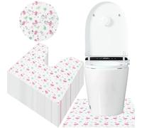 50 Pack Disposable Toilet Mats Flamingo Toilet Floor Protector from Urine U-Shape Toilet Training Rug Waterproof Non-Slip Bathroom Potty Training Mats Toilet Commode Mat for Children Adult 24" x 24"
