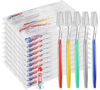 50 Pack Disposable Toothbrush with Toothpaste, Individually Wrapped Travel Toothbrushes Bulk, Manual Soft Bristle Toothbrushes with Toothpaste Kit for Hotel Homeless Wedding Guest Bags(5 Colours)