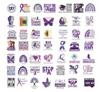 50 Pack Domestic Violence Awareness Sticker Set for Campaigns with Powerful Messages and Designs to Raise Public Consciousness (Purple, 5X5CM)