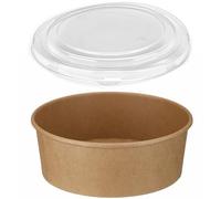 50 Pack Extra Large 1300ml Kraft Disposable Round Paper Takeaway Bowls with Lids Hot Cold Food Deli Salad