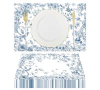 50 Pack Flower Bird Paper Placemats Disposable Blue White Floral Paper Place Mats 11 x 17 Inch Paper Table Mats Party Decorative Paper for Birthday Wedding Baby Shower Dining Table Decor (Flower Bird)