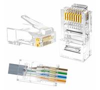 50-Pack Gold Plated RJ45 Connectors, Cat6 Ethernet Pass-Through Plugs, Compatible with Cat6/Cat5e/Cat5 UTP Solid & Stranded Network Cables, High-Speed Internet Connectors for Reliable Networking