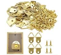 50 Pack Gold Triangle D Rings Picture Hanging Kit - Secure Metal Photo Frame Hooks with Screws & D Rings for Artworks, Canvas, Picture Hanging, Paintings and Home Decor