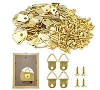 50 Pack Gold Triangle D Rings Picture Hanging Kit - Secure Metal Photo Frame Hooks with Screws & D Rings for Picture Hanging, Canvas, Artworks, Paintings and Home Decor