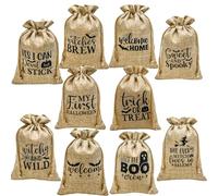 50 Pack Halloween Burlap Gift Bags 5.5x4 Inch Drawstring Candy Pouches - Spooky Party Favors for Kids & Adults, Reusable Jute Bags for Halloween Decor, Wedding, Christmas (Brown)