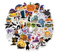 50 Pack Halloween Stickers for Kids - Self-Adhesive Party Stickers, Waterproof Vinyl Pumpkins, Ghosts, Skulls for Trick or Treat, Crafts, Decor (50 Designs) (Design B)