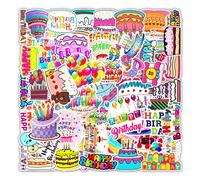 50 Pack Happy Birthday Stickers Laptop Water Bottles Car Hydroflasks Phone Guitar Skateboard Celebration Party Stickers Vinyl Waterproof Decals