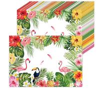 50 Pack Hawaiian Paper Placemats,16x 11 Inch Hawaii Palm Leaves Flower Disposable Placemats Tropical Luau Party Table Mats for Kitchen Dining Hawaiian Summer Party Supplies